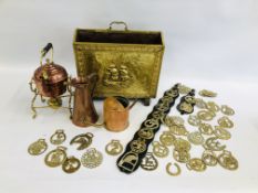 A BOX OF ASSORTED VINTAGE HORSE BRASS,