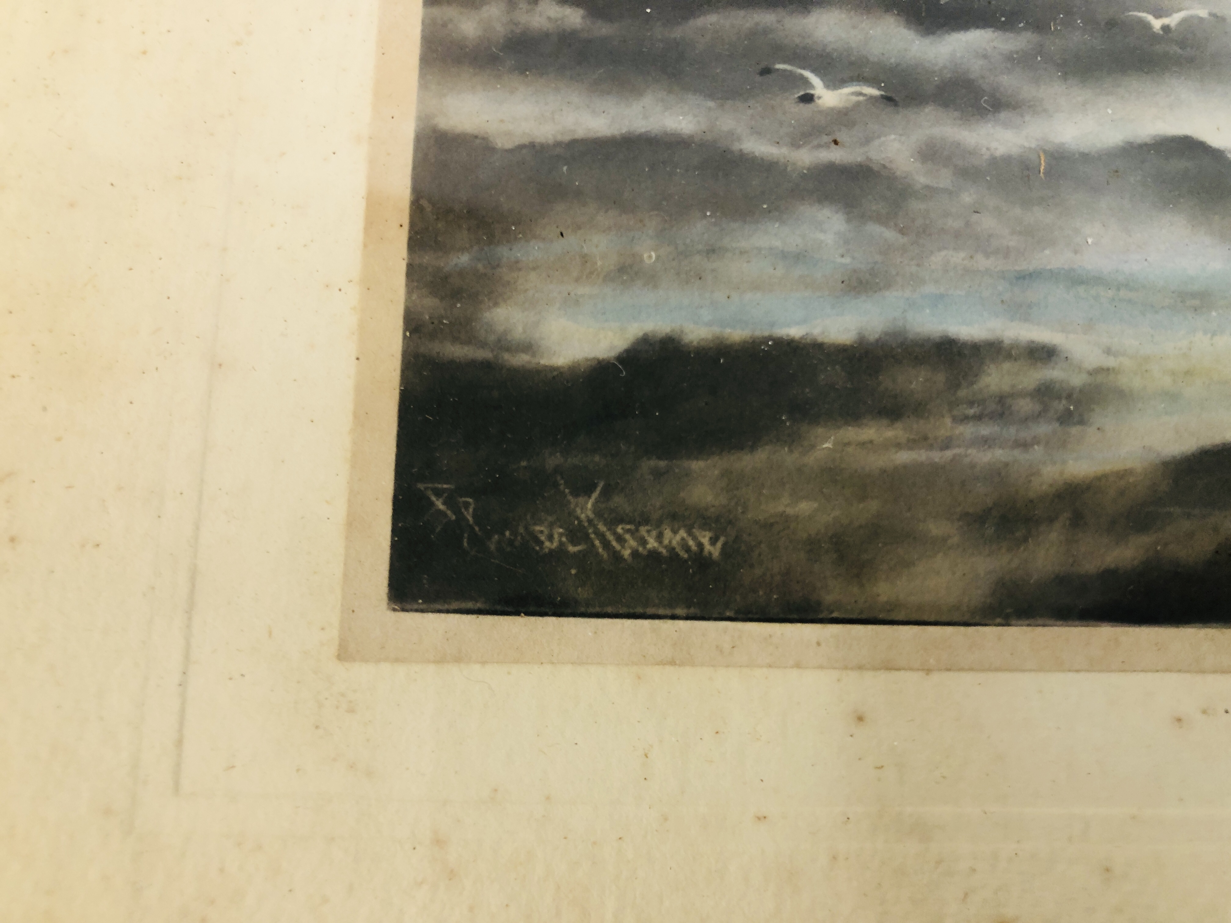 GILT FRAMED WATERCOLOUR, DEPICTING A SEA SCAPE BEARING INDISTINCT SIGNATURE W 26.5CM. X H 17CM. - Image 5 of 10