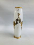 A LARGE ELABORATE WHITE GLASS VASE WITH APPLIED GILT FLORAL DECORATION BEARING SIGNATURE "CIARI",