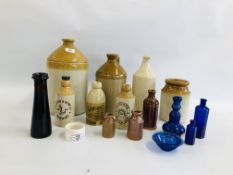 A COLLECTION OF VINTAGE STONE GLAZED FLAGGONS,