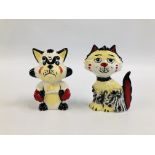TWO POTTERY CATS "BRUISER" AND ONE OTHER SIGNED LORNA BAILEY - H 12CM.