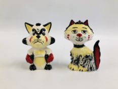 TWO POTTERY CATS "BRUISER" AND ONE OTHER SIGNED LORNA BAILEY - H 12CM.