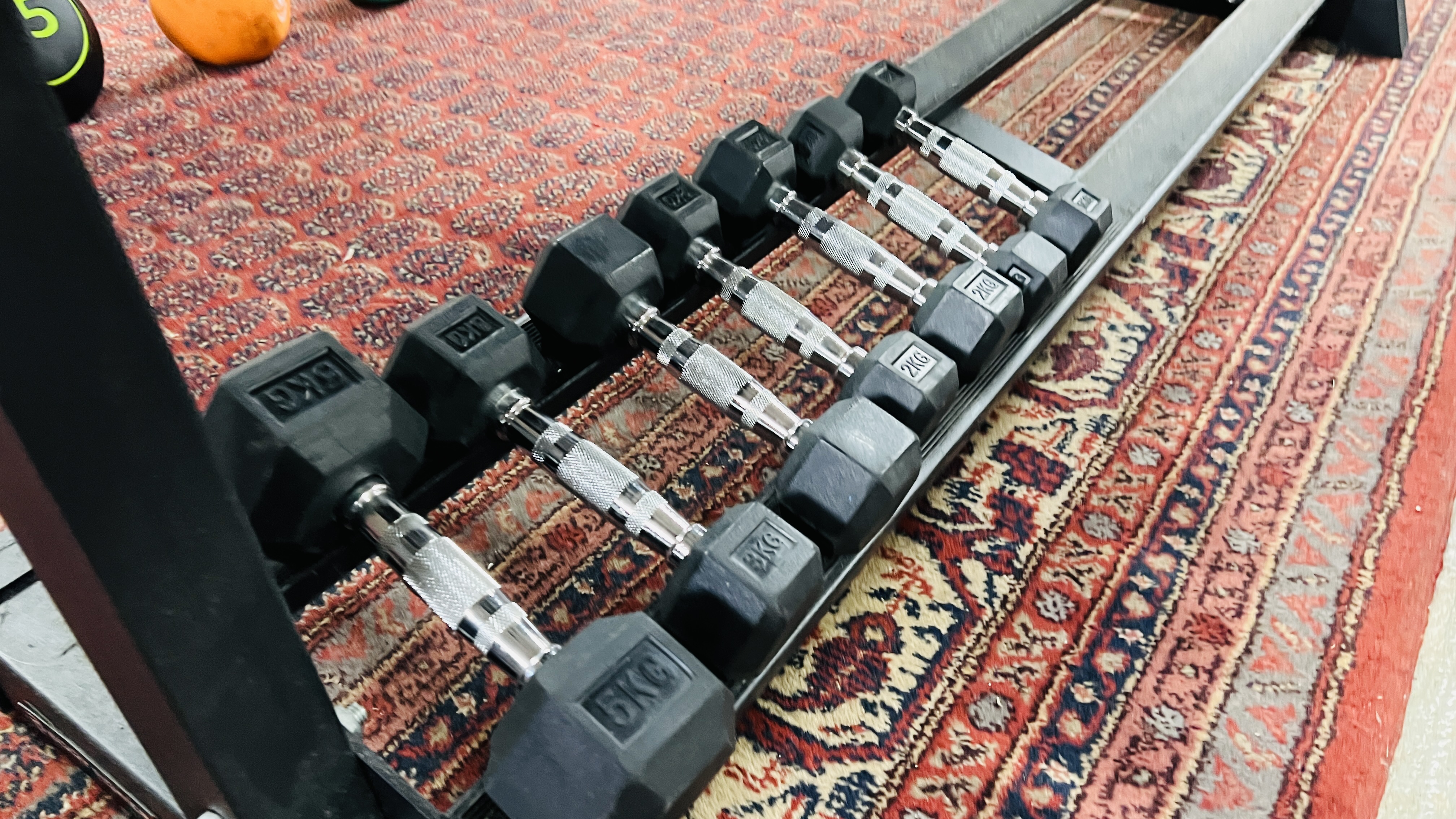 A PROFESSIONAL GYM BODY POWER THREE TIER DUMB BELL WEIGHT STAND CONTAINING TOTAL 28 DUMB BELLS - Image 6 of 7