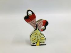 A POTTERY BUTTERFLY BUD VASE SIGNED LORNA BAILEY H 17.5CM.