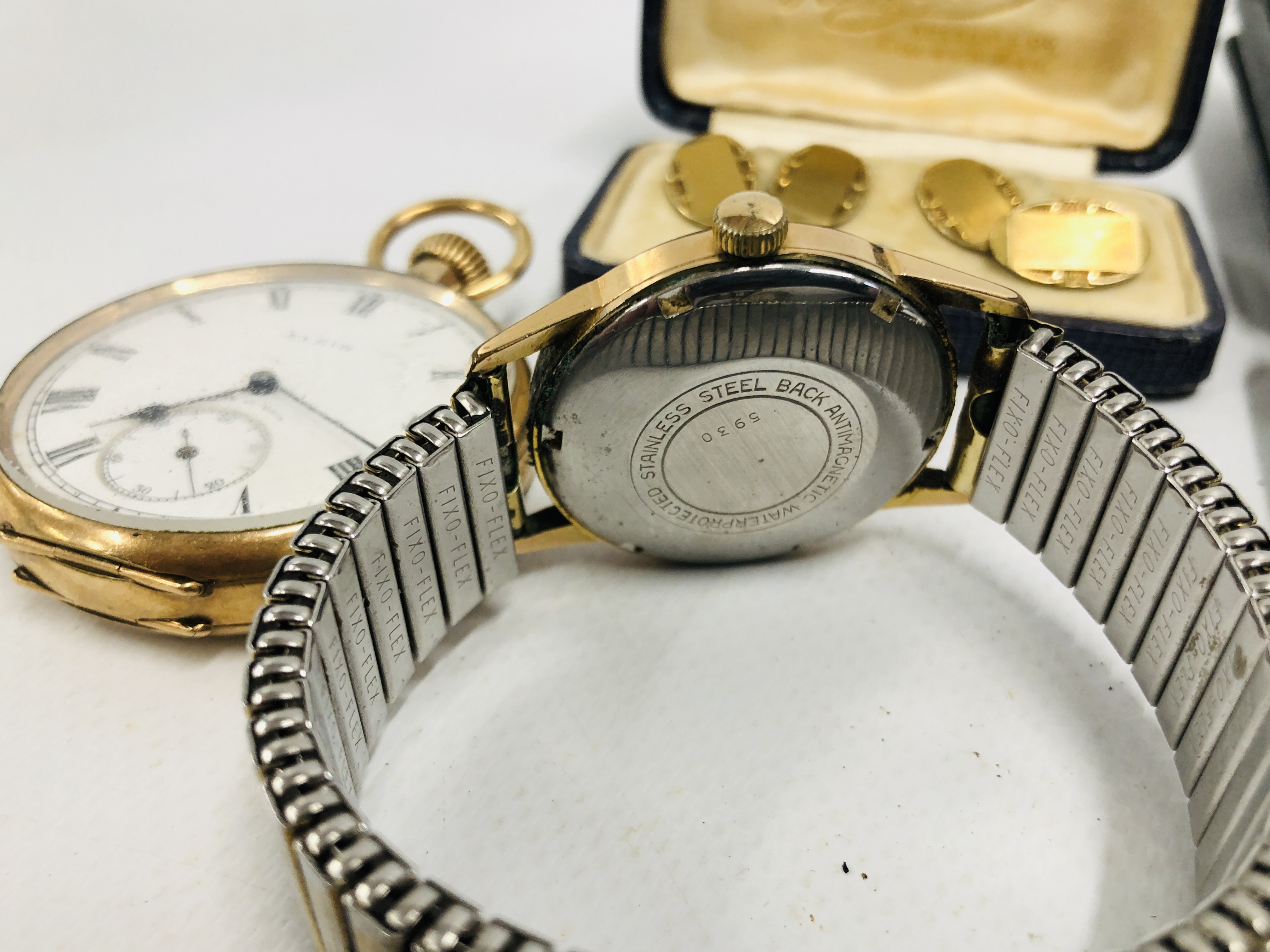 A LADY'S HULCOM 18CT GOLD CASED WATCH ON GOLD PLATED BRACELET, - Image 9 of 14