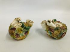 PAIR OF EARLY C19TH BIRDS NEST INKWELLS A/F H 5CM