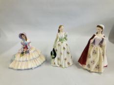 THREE ROYAL DOULTON PORCELAIN COLLECTORS FIGURES "CAROLYN" & "BESS" & "DAYDREAMS".