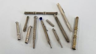 A GROUP OF 6 VINTAGE PROPELLING PENCIL AND TWO LEAD CASES ALONG WITH A FURTHER TWO SILVER EXAMPLES