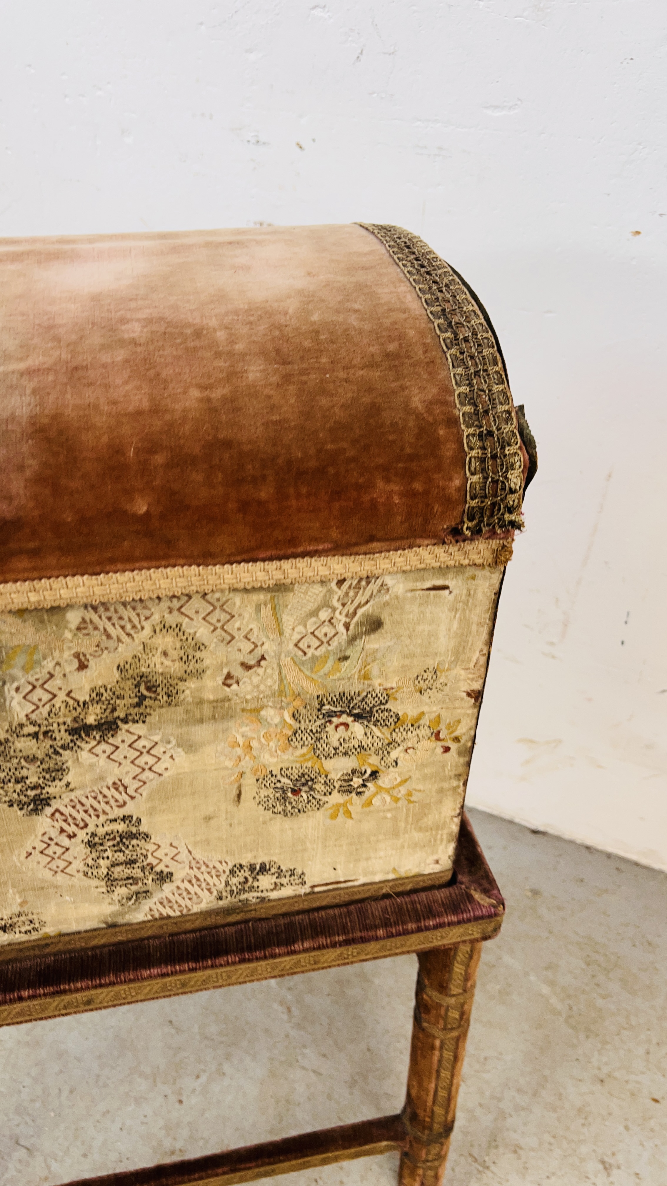 A VELVET COVERED DOME TOP TREASURY TRUNK ON STAND (BOX W 53CM. D 33CM. - Image 5 of 11