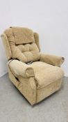 A T. MOTION CELEBRITY ELECTRIC RISE AND RECLINE EASY CHAIR OATMEAL UPHOLSTERY - SOLD AS SEEN.