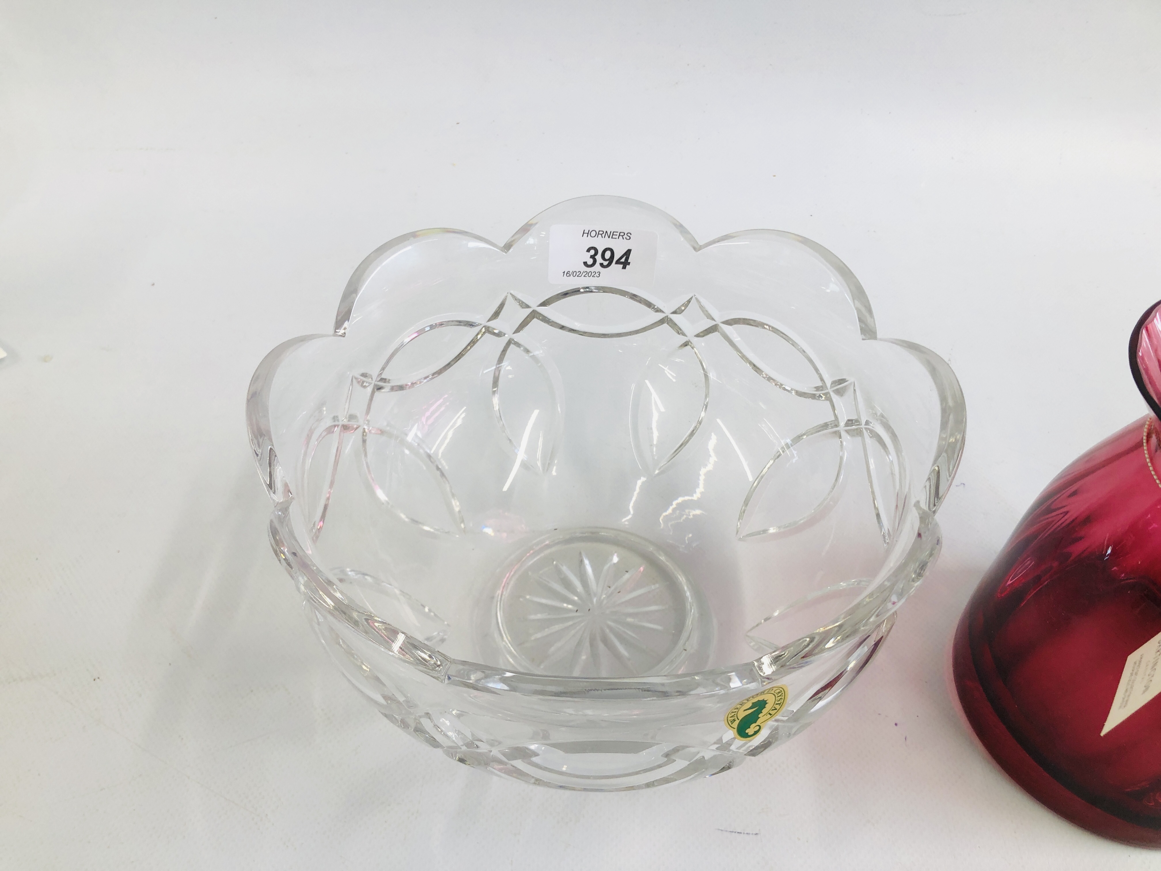 WATERFORD CRYSTAL BOWL ALONG WITH DARTINGTON RUBY CRYSTAL VASE. - Image 3 of 7