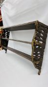 C20TH CHINESE STYLE THREE TIER BRACKET SHELF WITH DRAGON CARVED DETAIL - W 117CM. H 60CM. D 24CM.