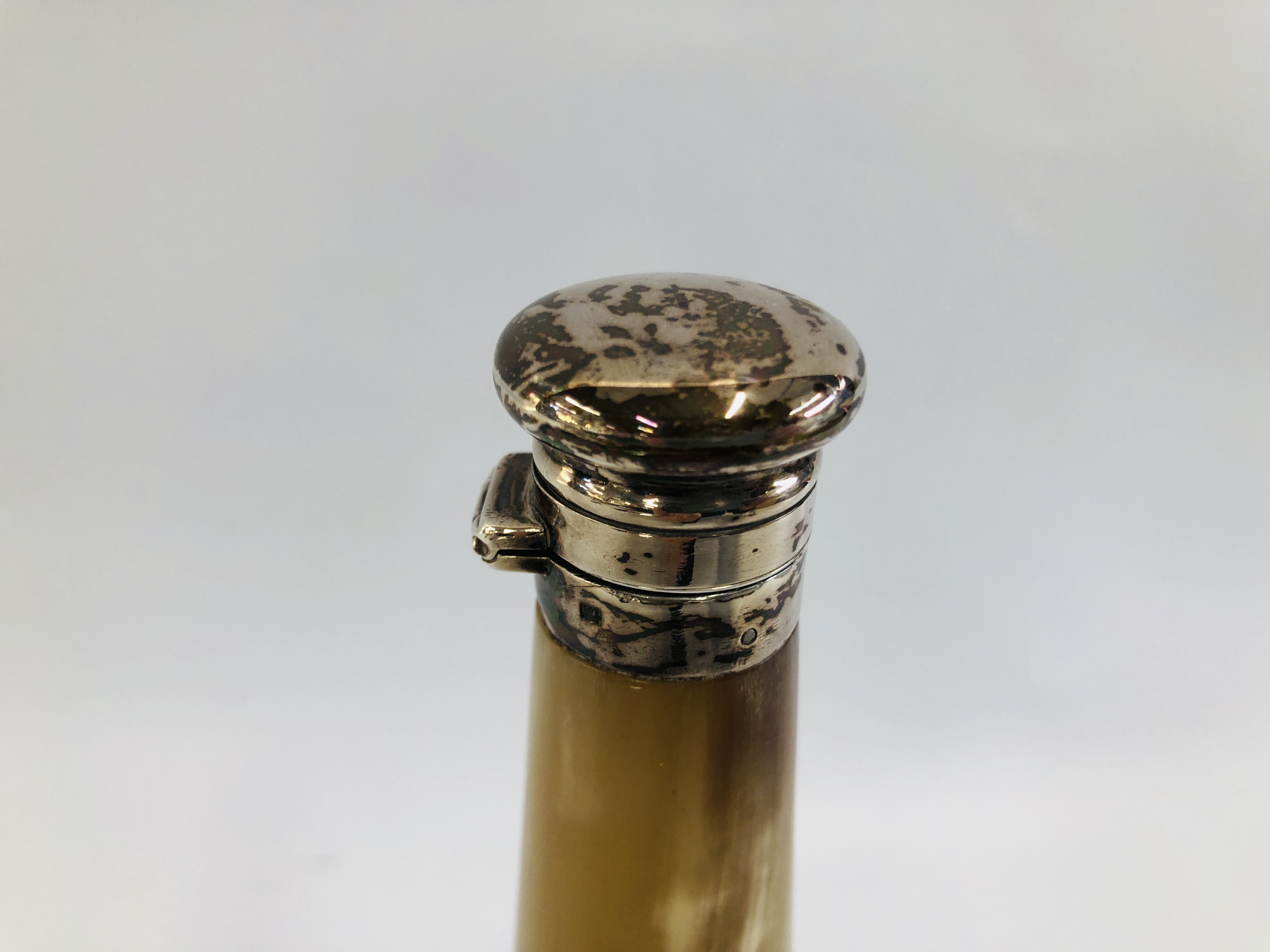 A VICTORIAN SILVER MOUNTED HORN SPIRIT FLASK - H 24.5CM. - Image 2 of 8