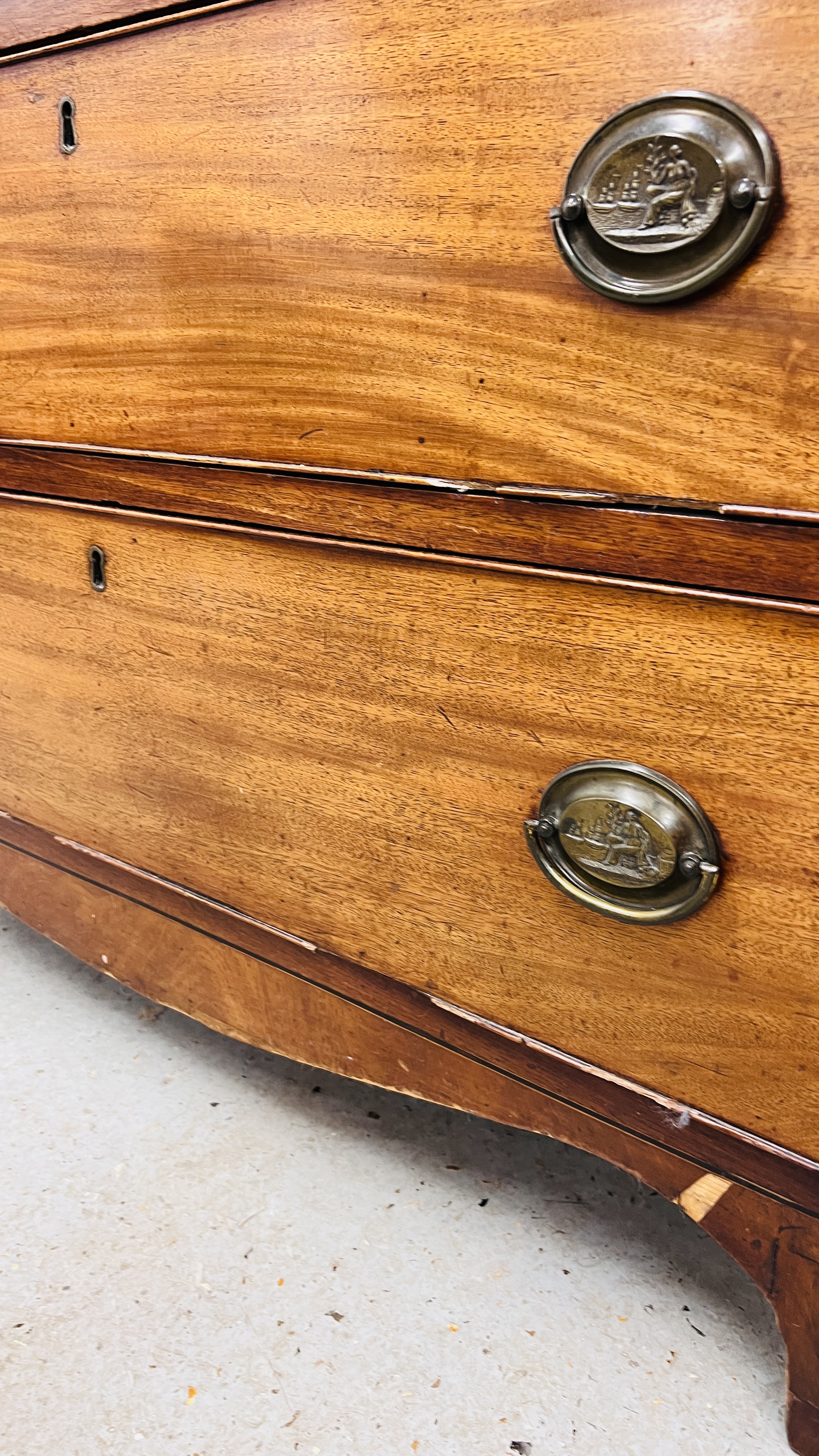 ANTIQUE MAHOGANY TWO OVER THREE CHEST OF DRAWERS, COCK BEADED DRAWERS, BRASS PLATE FITTINGS, - Image 14 of 15