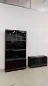A FOUR SECTION AND SINGLE SECTION GLOBE WERNICKE STYLE BOOK CASE W 90 H 168 & W 90 H 50CM.