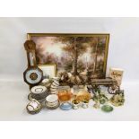 A GROUP OF SUNDRY CHINA AND GLASSWARE TO INCLUDE THREE COLLECTIBLE COTTAGES, LILIPUT LANE,