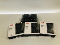 THREE PAIRS OF JVC HA-S180-B POWERFUL BASS HEADPHONES PLUS BAG OF HEADPHONE EARPAD PROTECTORS -