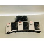 THREE PAIRS OF JVC HA-S180-B POWERFUL BASS HEADPHONES PLUS BAG OF HEADPHONE EARPAD PROTECTORS -