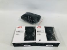 TWO PAIRS OF JVC HA-S180-B POWERFUL BASS HEADPHONES PLUS BAG OF HEADPHONE EARPAD PROTECTORS - SOLD