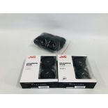 TWO PAIRS OF JVC HA-S180-B POWERFUL BASS HEADPHONES PLUS BAG OF HEADPHONE EARPAD PROTECTORS - SOLD