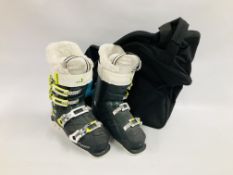 A PAIR OF ROSSIGNOL SKI BOOTS SIZE 25.5 WITH ORIGINAL BOX & BAG.