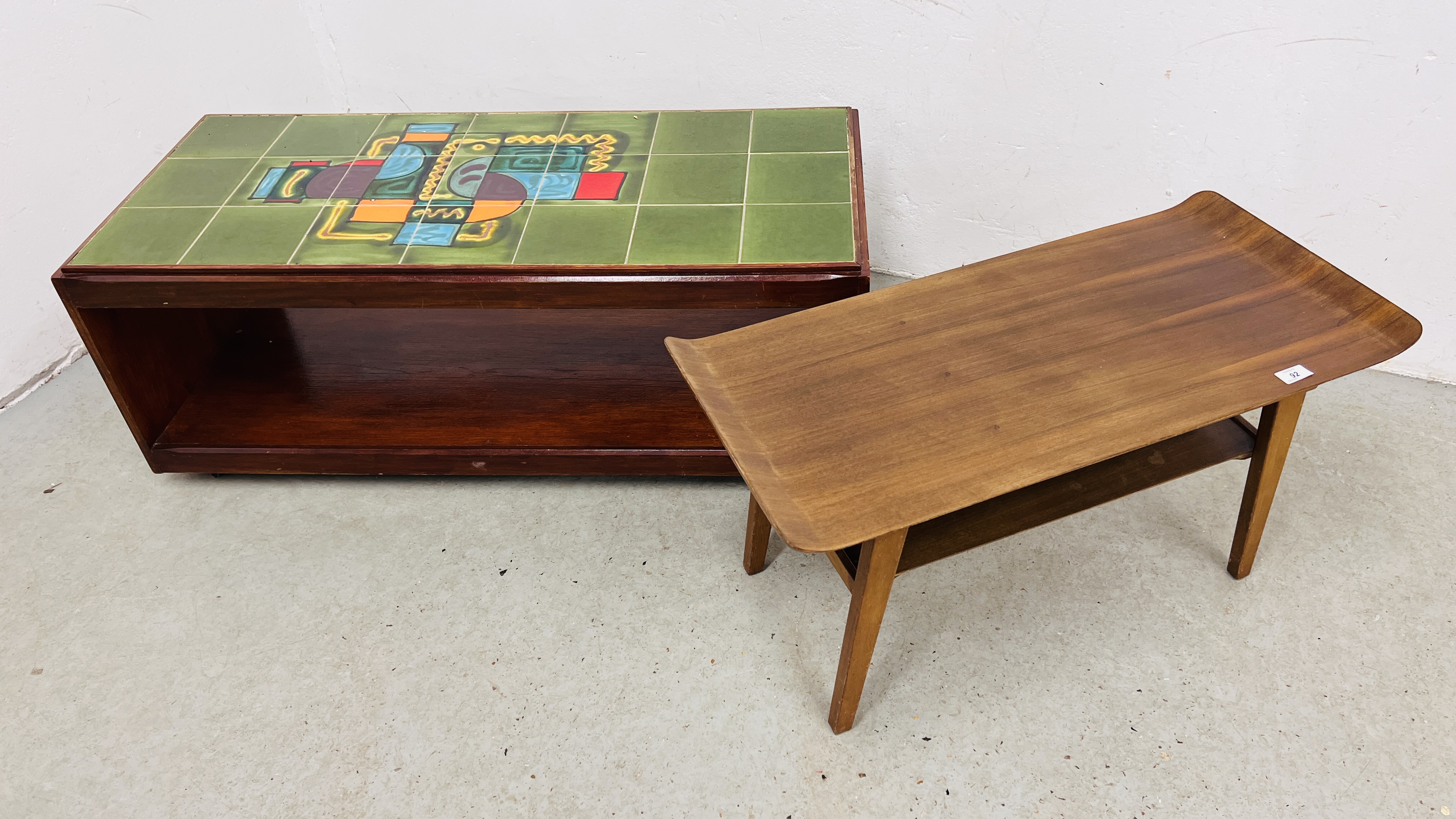 COFFEE TABLE WITH TILED ABSTRACT DESIGN W 50CM, L 112CM,