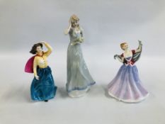 3 X ROYAL DOULTON FIGURINES TO INCLUDE JUNE HN 2991, REFLECTIONS WINDFLOWER HN 3077,