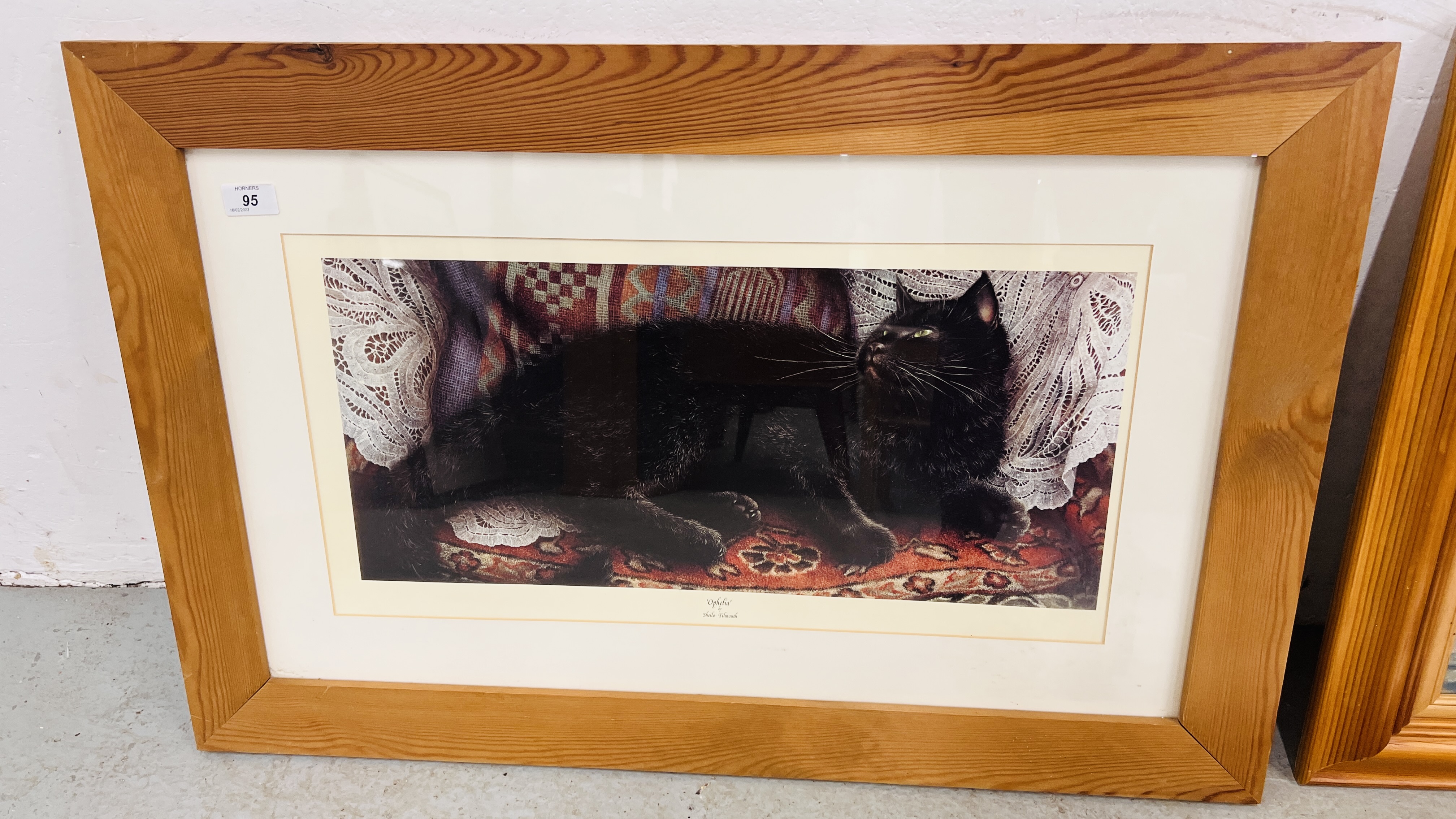 A PINE FRAMED SHEILA TILMOUTH PRINT "OPHELIA" 30 X 59CM ALONG WITH A PINE WALL MIRROR WITH INSET - Image 4 of 6