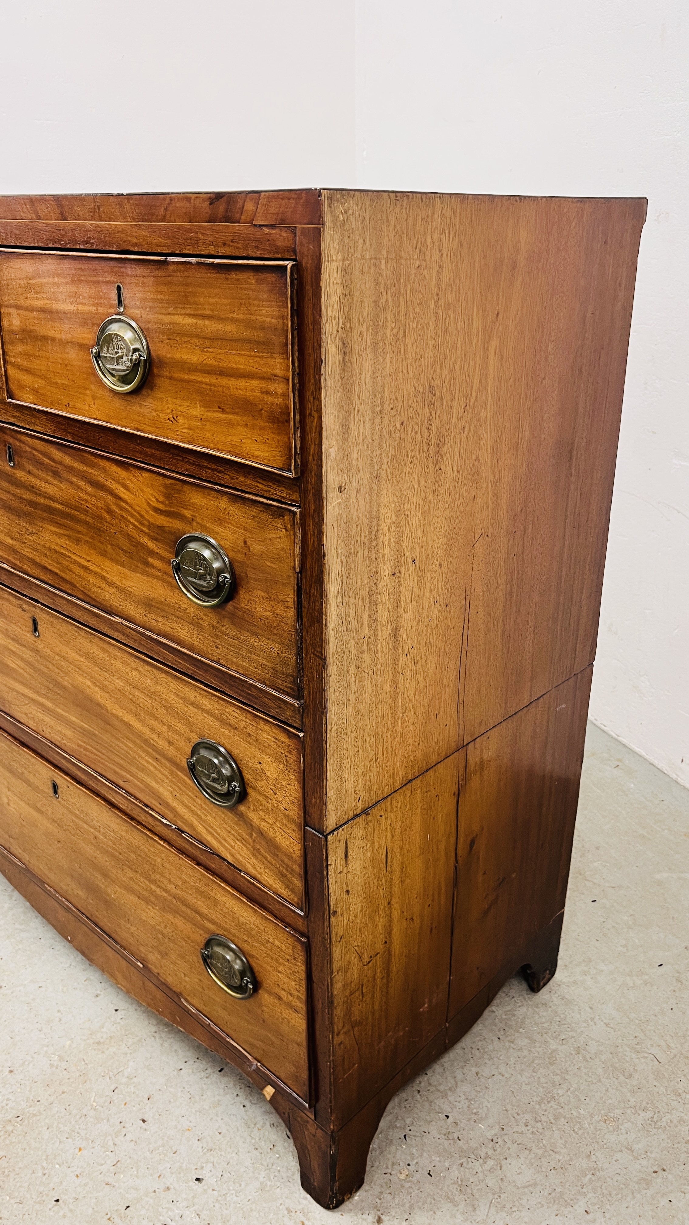 ANTIQUE MAHOGANY TWO OVER THREE CHEST OF DRAWERS, COCK BEADED DRAWERS, BRASS PLATE FITTINGS, - Image 6 of 15