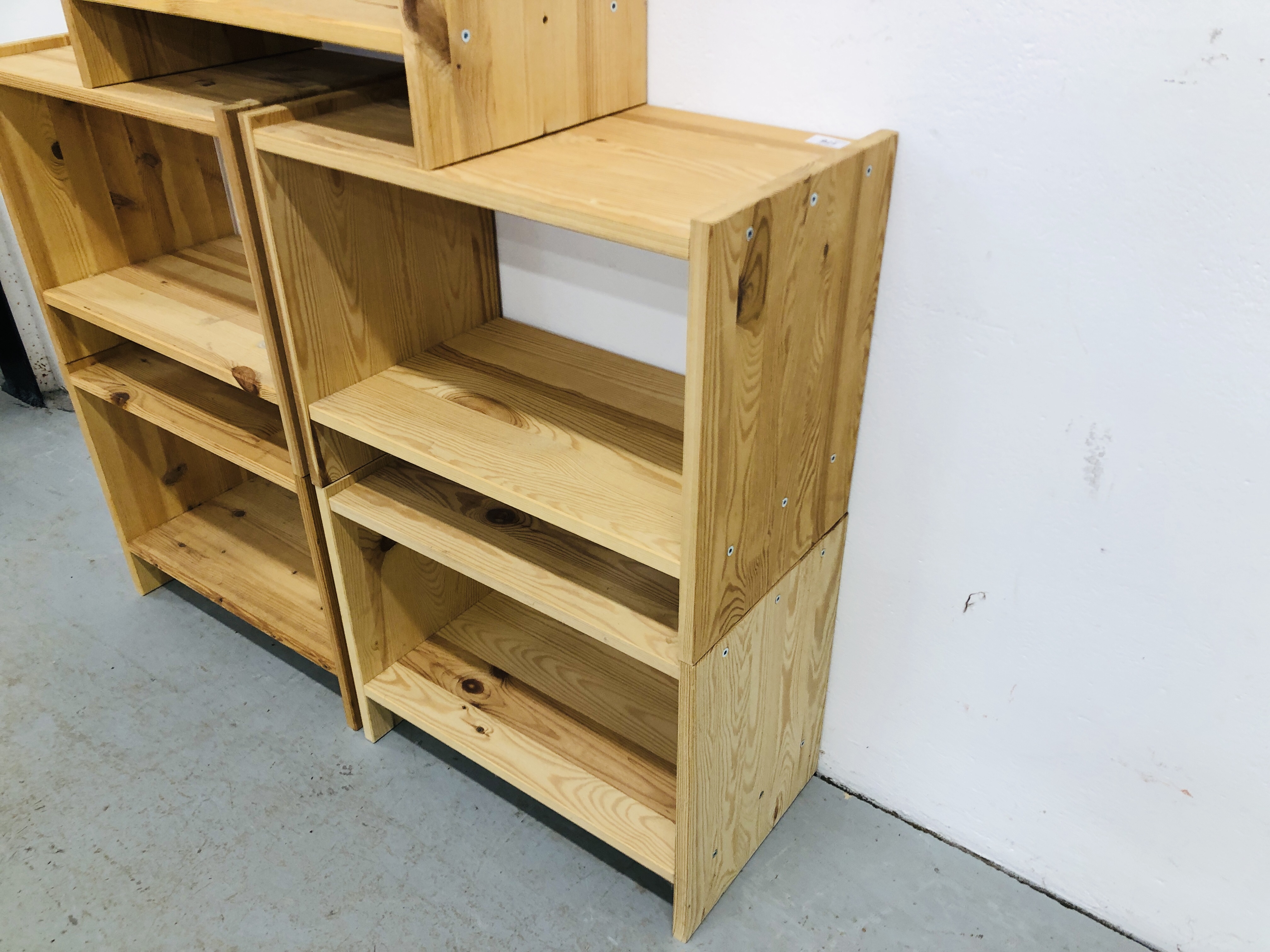 A GROUP OF PINE OPEN BACK STORAGE SHELVES - W 52CM. X D 30CM. X H 40CM. - Image 3 of 4