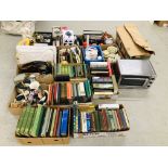 9 X BOXES OF ASSORTED HOUSEHOLD EFFECTS TO INCLUDE METAL WARES, TABLE WARES,