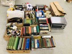 9 X BOXES OF ASSORTED HOUSEHOLD EFFECTS TO INCLUDE METAL WARES, TABLE WARES,