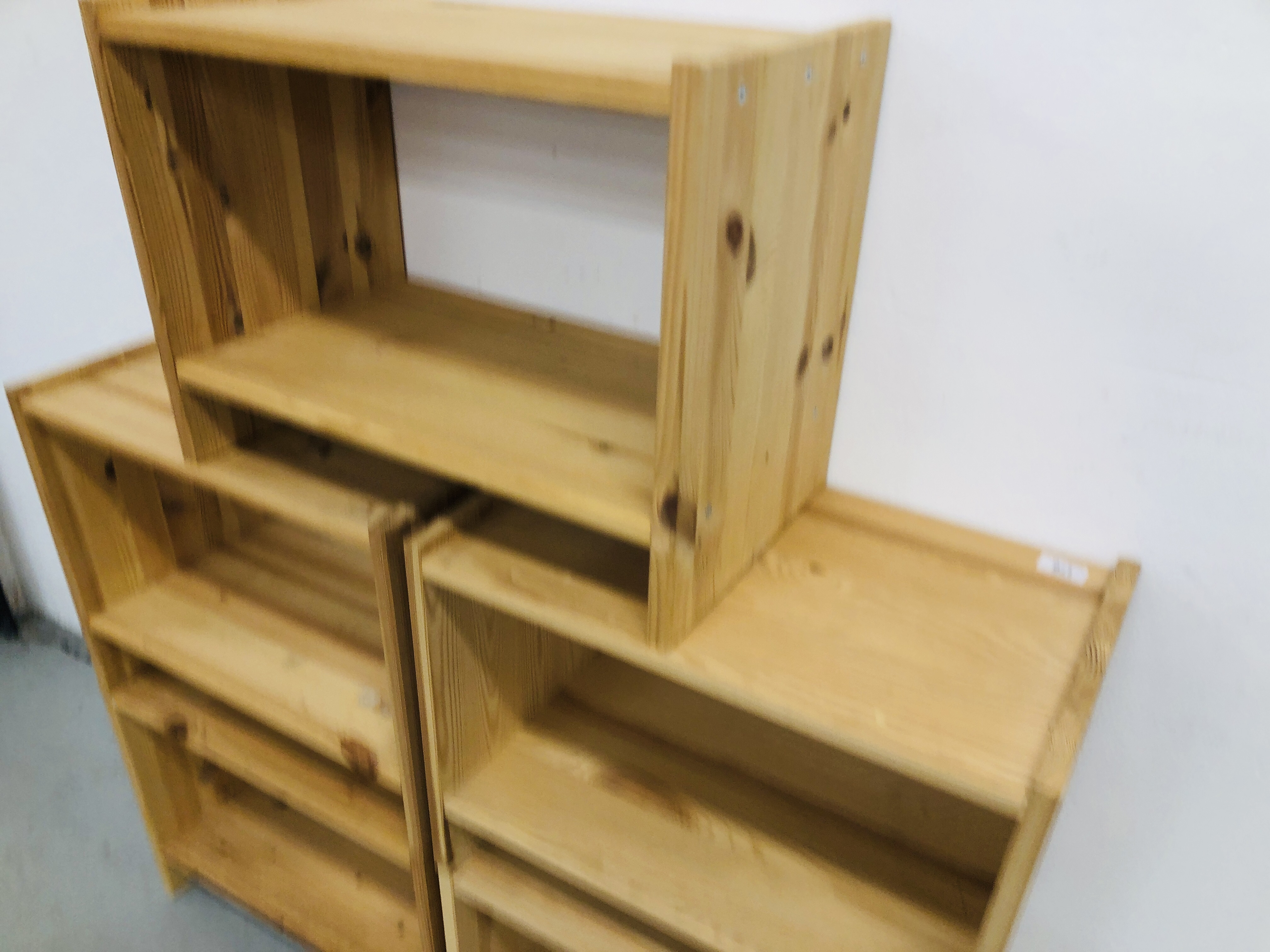 A GROUP OF PINE OPEN BACK STORAGE SHELVES - W 52CM. X D 30CM. X H 40CM. - Image 2 of 4