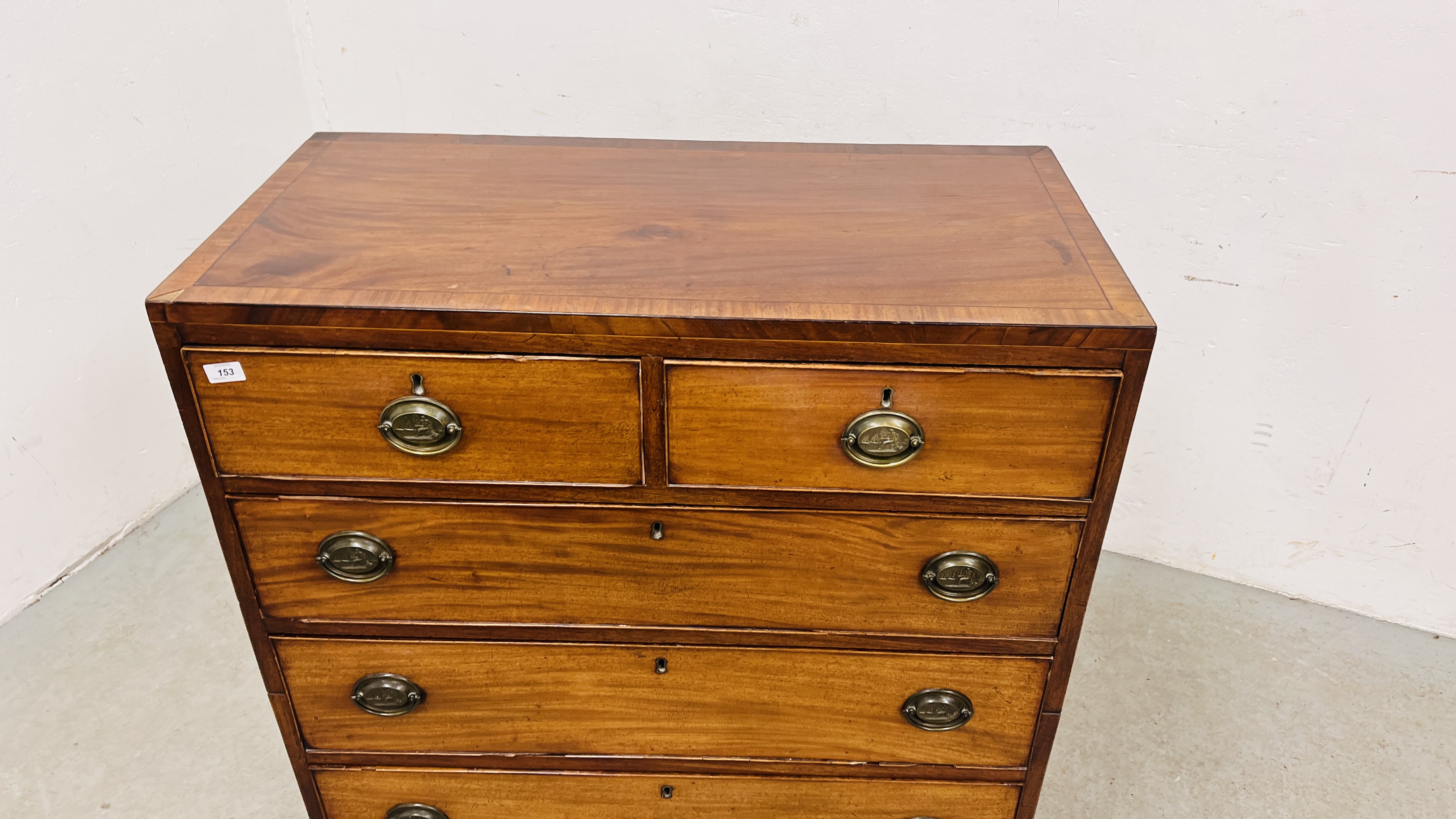 ANTIQUE MAHOGANY TWO OVER THREE CHEST OF DRAWERS, COCK BEADED DRAWERS, BRASS PLATE FITTINGS, - Image 2 of 15