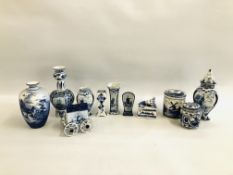 A COLLECTION OF 11 PIECES OF DELFT TO INCLUDE VASES, LIDDED URN,