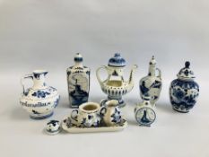 A COLLECTION OF 9 PIECES OF DELFT TO INCLUDE VASES AND JUGS ALONG WITH A HERMAN JANSEN SCHIEDAM