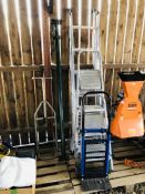 FOUR PAIRS OF ALUMINIUM STEP LADDERS TO INCLUDE TWO SETS OF THREE WAY COMBINATION LADDERS,