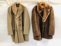 A GENT'S PURE WOOL JACKET MARKED "AQUASCUTUM + A GOOD QUALITY SHEEPSKIN COAT SIZE 46.