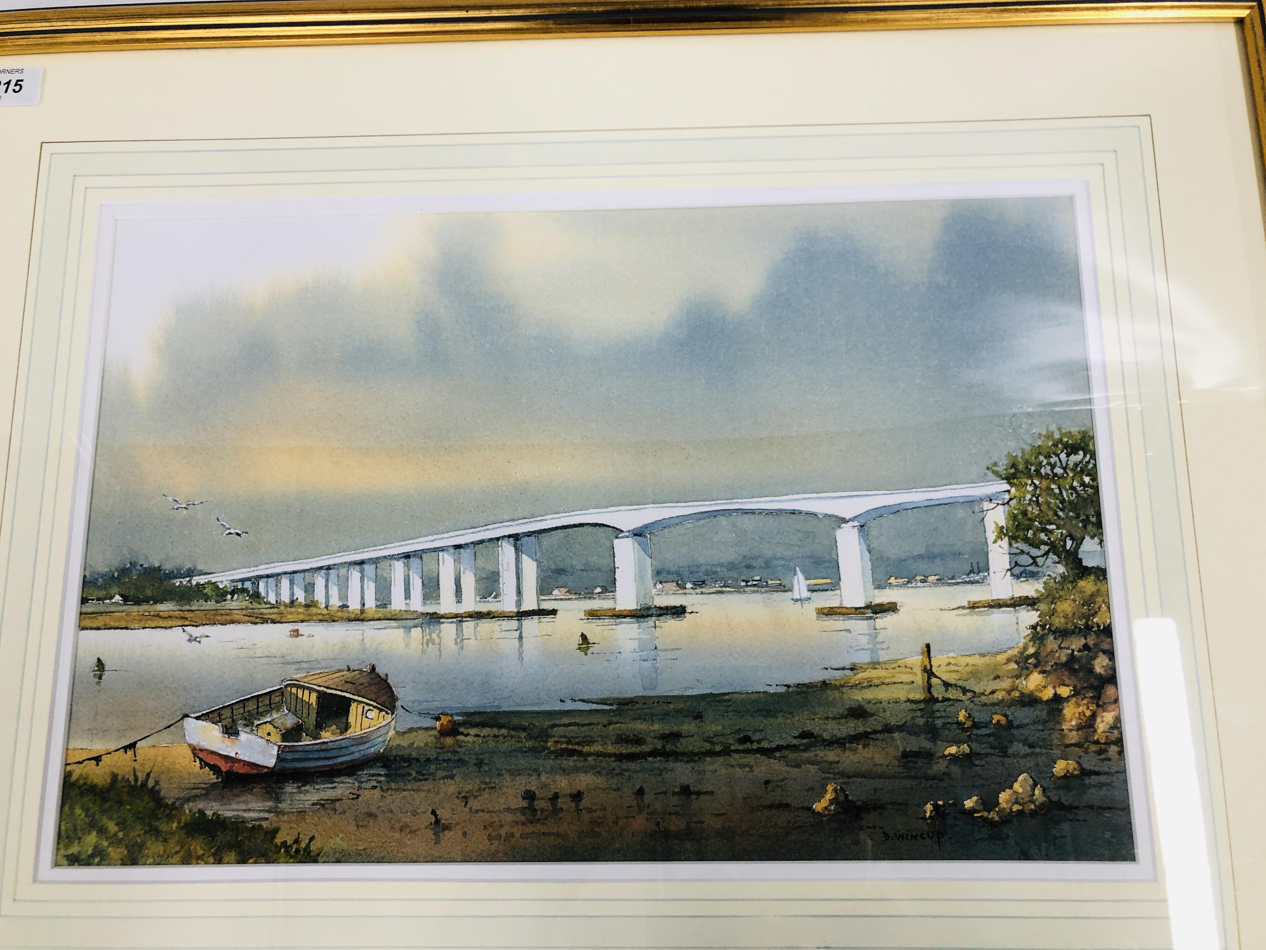 AN ORIGINAL FRAMED WATERCOLOUR "RIVER ORWELL MORNING" BEARING SIGNATURE D. WINCUP - W 46.5CM X H 30. - Image 2 of 3