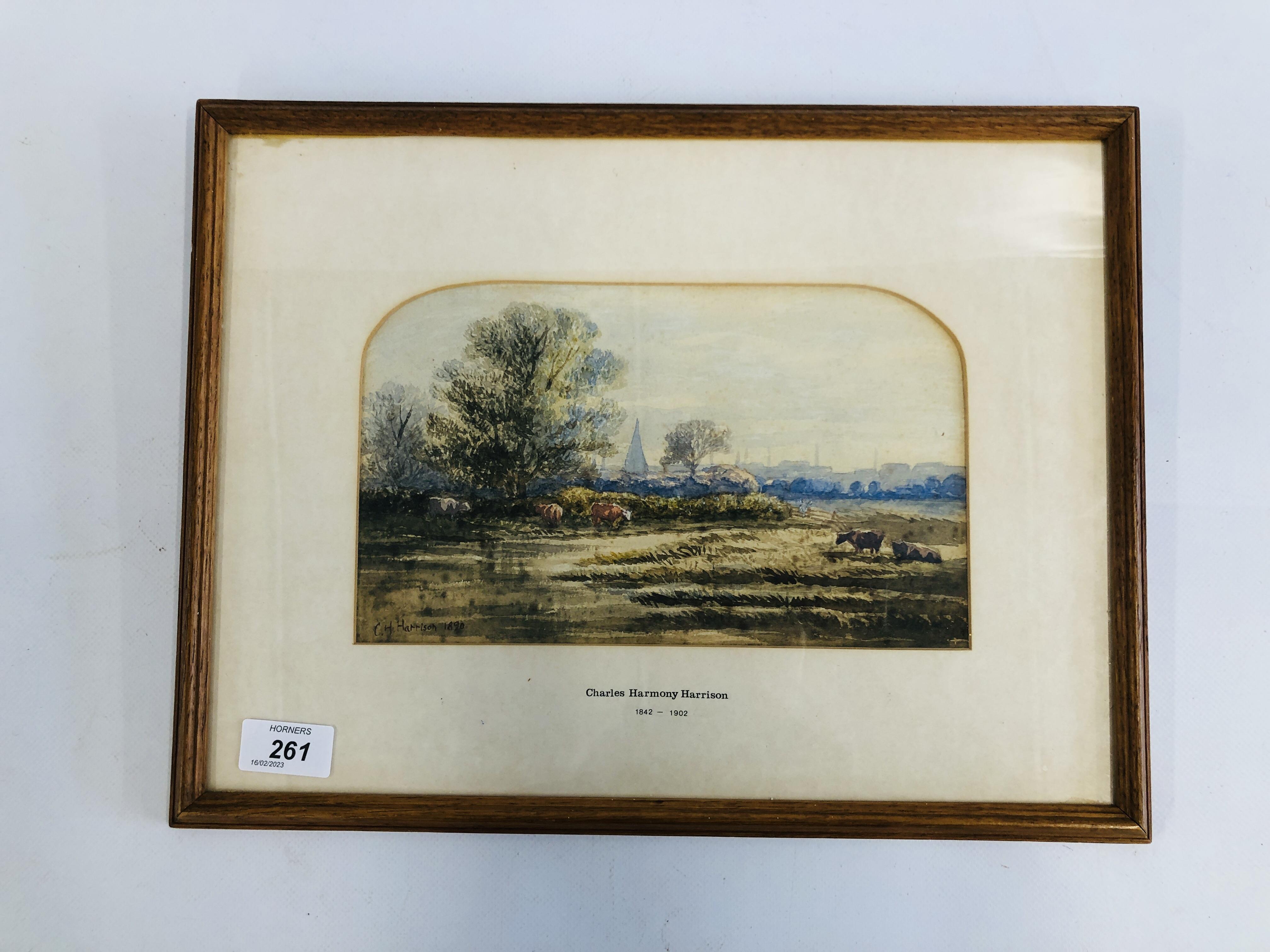 A FRAMED WATERCOLOUR "A NORFOLK LANDSCAPE WITH CATTLE" (POSSIBLY ACLE MARSHES) BEARING SIGNATURE C.