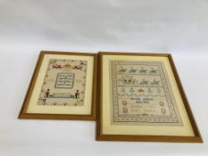 TWO FRAMED SAMPLERS TO INCLUDE "SILVER JUBILEE OF THEIR MAJESTIES KING GEORGE V AND QUEEN MARY"