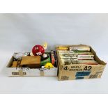 TWO BOXES OF COLLECTABLE'S TO INCLUDE A HANDCRAFTED WOODEN CAR, GRADUATED SET OF M&M COLLECTABLE'S,