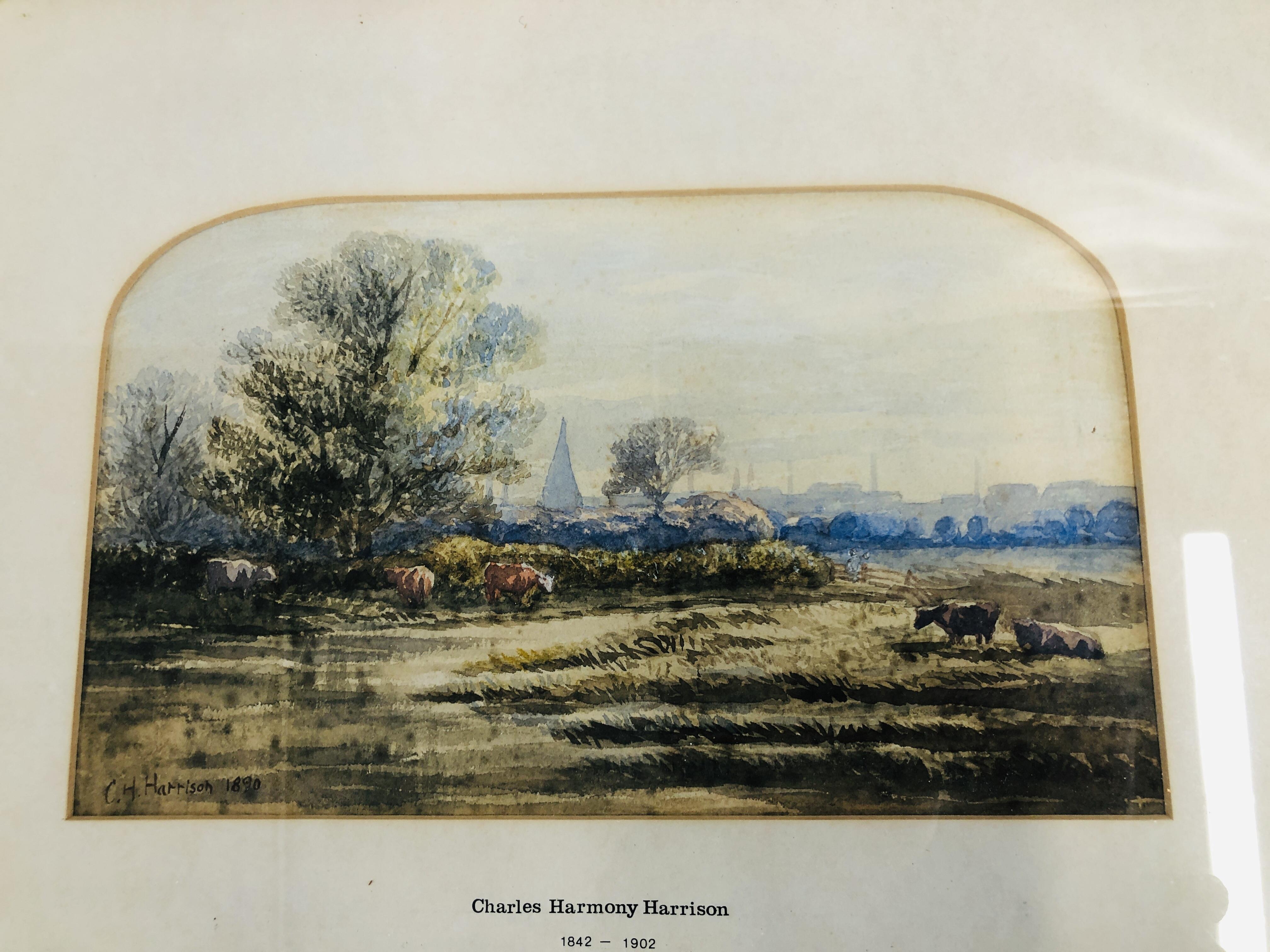 A FRAMED WATERCOLOUR "A NORFOLK LANDSCAPE WITH CATTLE" (POSSIBLY ACLE MARSHES) BEARING SIGNATURE C. - Image 2 of 5