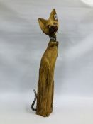 A DECORATIVE DESIGNER FLOOR STANDING TREEN CAT SCULPTURE, H 103CM.