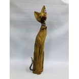 A DECORATIVE DESIGNER FLOOR STANDING TREEN CAT SCULPTURE, H 103CM.