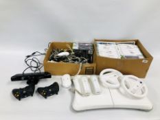 A GROUP OF ASSORTED WII GAMES AND ACCESSORIES TO INCLUDE A WII FIT BOARD,