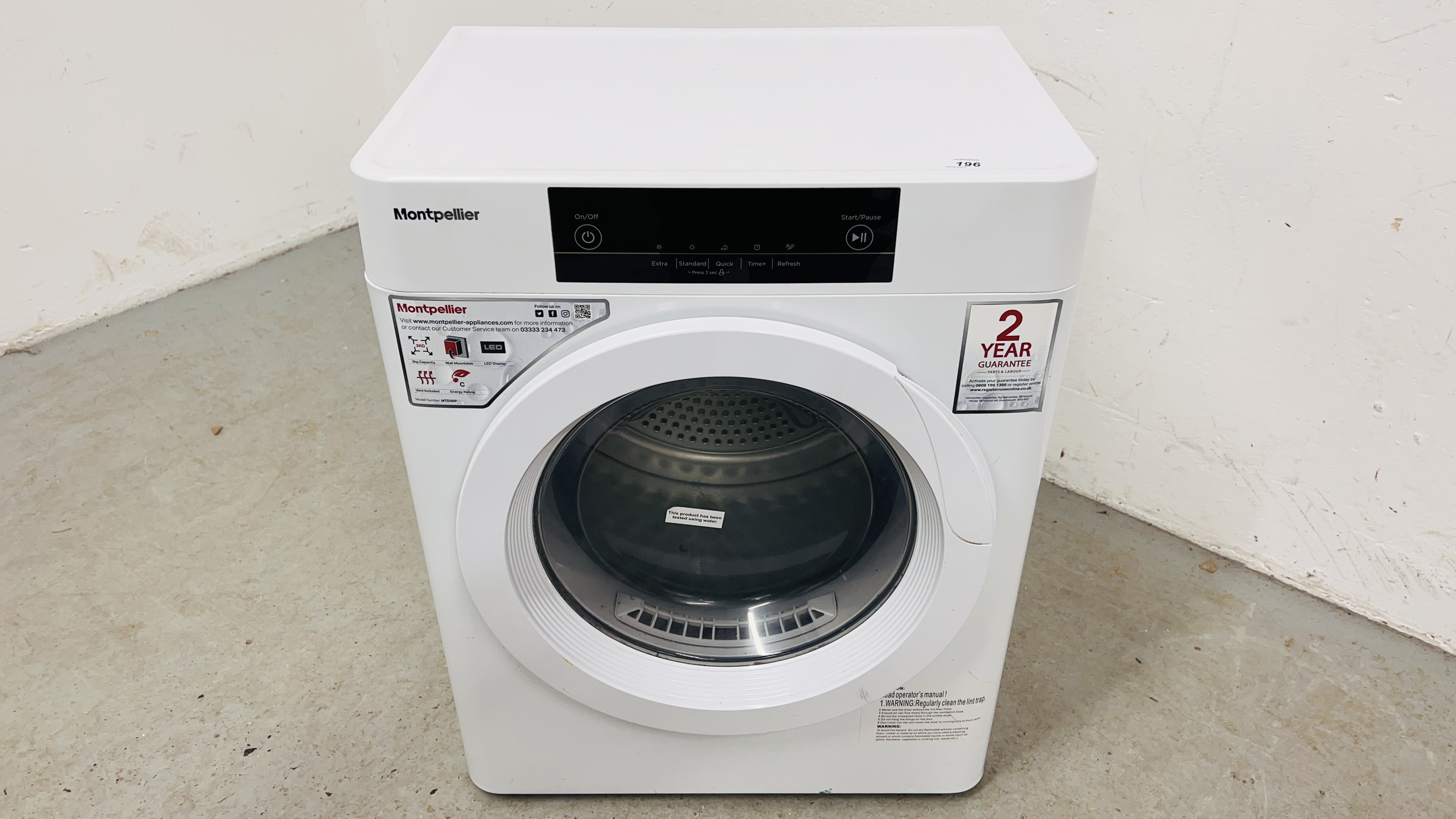 MONTEPELLIER 3K TUMBLE DRYER MODEL MTD30P - SOLD AS SEEN. - Image 2 of 6