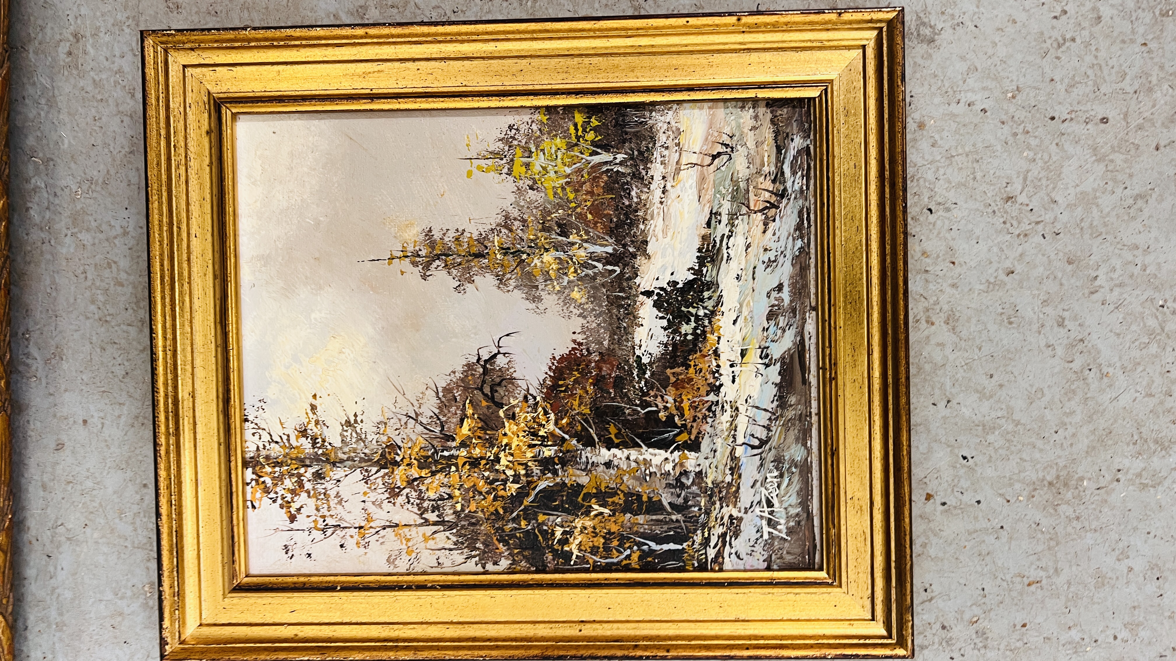 A PAIR OF GILT FRAMED OIL ON CANVAS PICTURES DEPICTING COTTAGES IN A SNOWY LANDSCAPE W 105. - Image 7 of 9