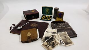 BOX OF COLLECTIBLE ITEMS TO INCLUDE MILITARIA AND COINS.