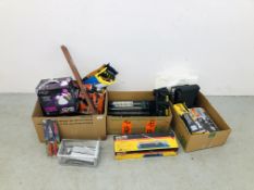 3 X BOXES OF AS CLEARED SHED SUNDRIES TO INCLUDE BLACK AND DECKER 8V DRILL AND SANDER,